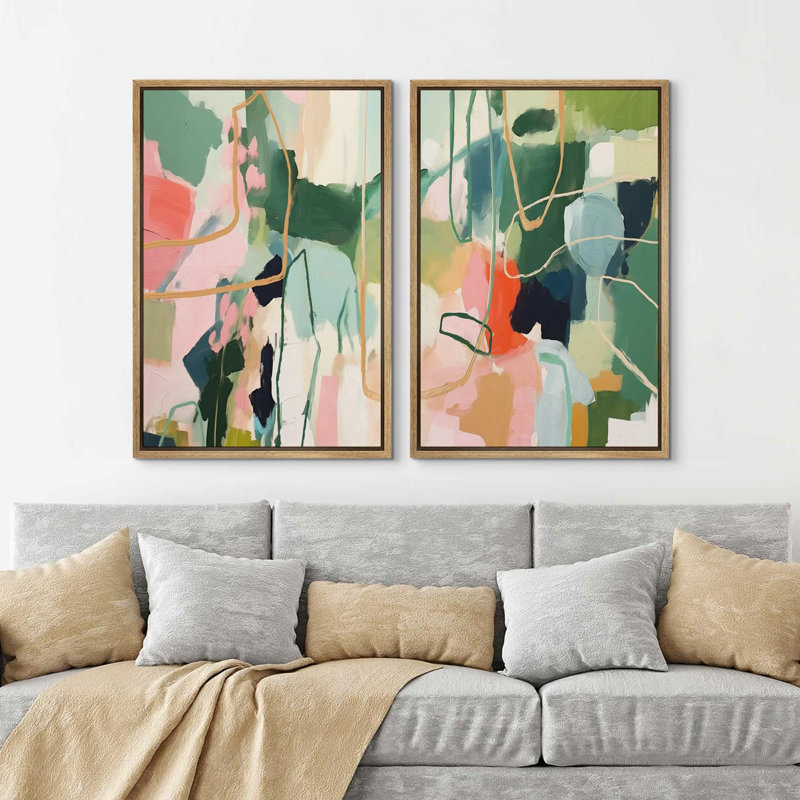 «Pastel Watercolor Green», 2 pièces sur toile, Naturel, H 36 po x l 24 po
