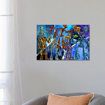 Cartoon Robots - Wrapped Canvas Print