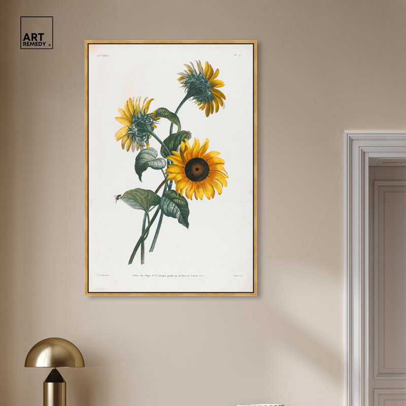 Art Remedy, impressions sur toile, tournesols, 1805, Cadre flottant doré, H 46 po x l 31 po