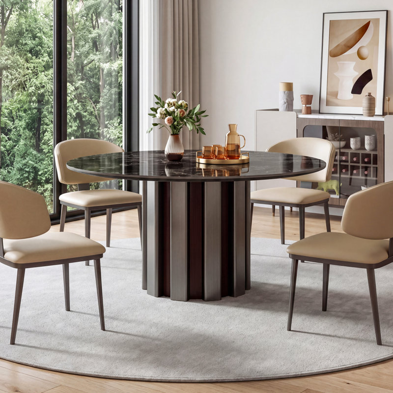 Table de salle à manger en pierre, 29.53" H x 53.15" L x 53.15" W, Black