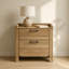 Ensemble de chambre à coucher de style transitionnel 4 pièces, cadre de lit tapissier à lumière DEL, commode avec miroir et table de chevet, finition bois naturel-1517389509-1517389510