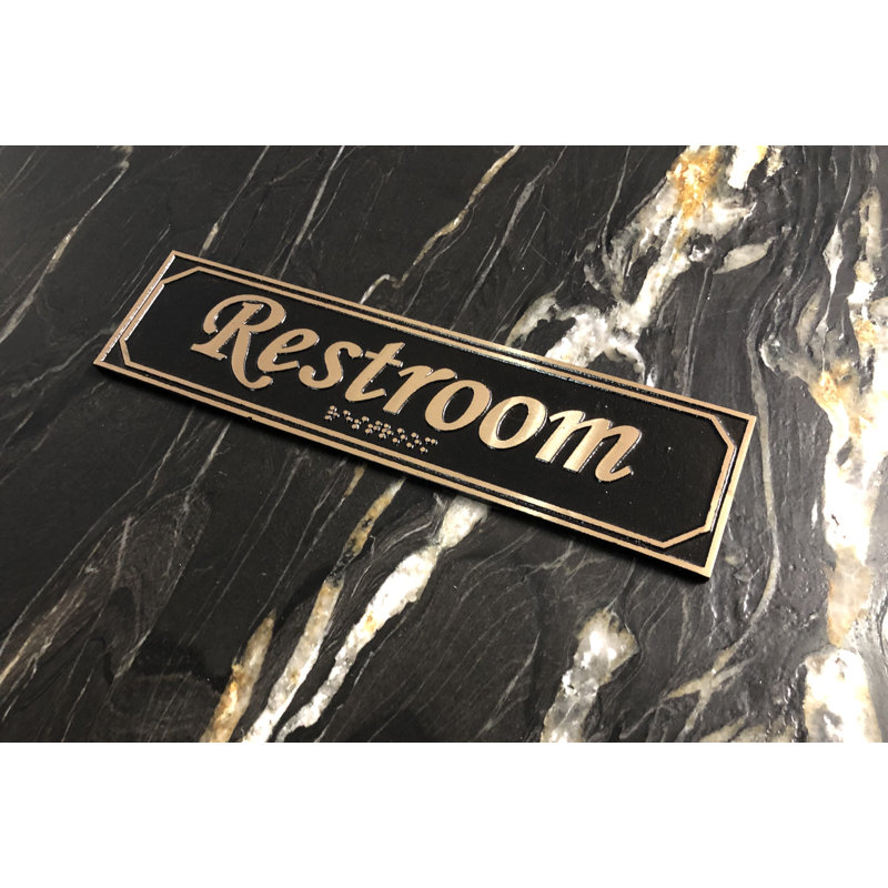 Enseigne de porte pour toilettes avec braille, Laiton poli noir