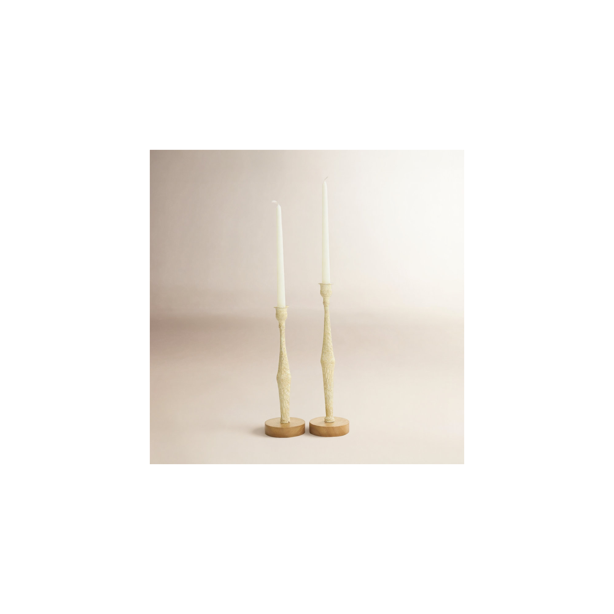 Alia 2 Piece Aluminum Tabletop Candlestick Set, Cream
