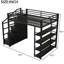 Lit mezzanine pleine grandeur en métal noir avec garde-robe et tablettes à 4 niveaux, idéal pour l'espace de travail, tablettes sécurisées pour garde-corps, bricolage, coffre-fort