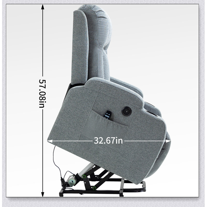 Infinite Position Okin Motor Up to 350 LBS Power Lift Recliner Chair for Elderly, Gray Polyester