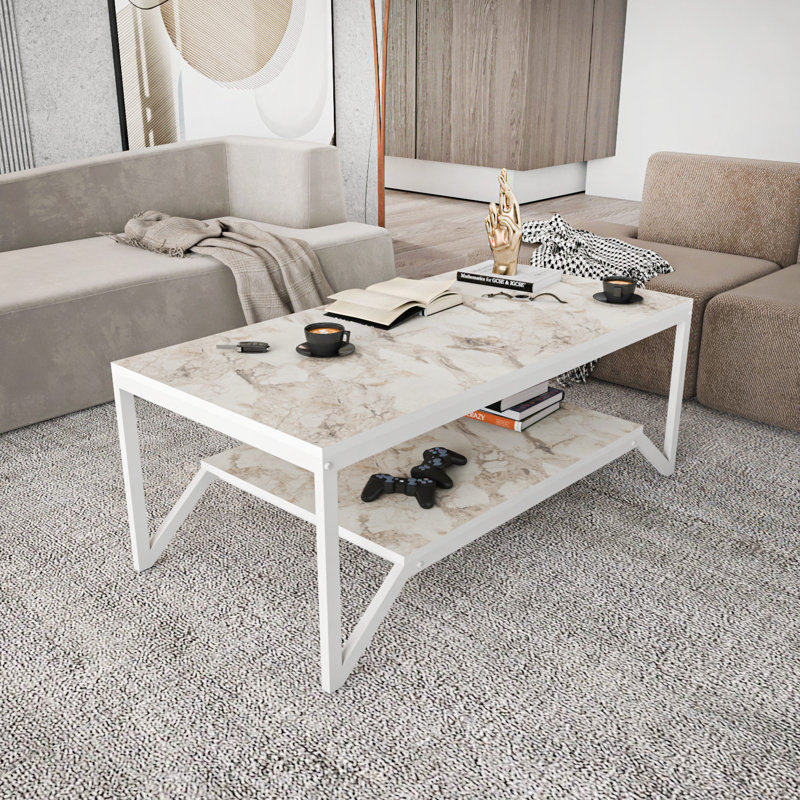 Flora Coffee Table with Storage, White, White