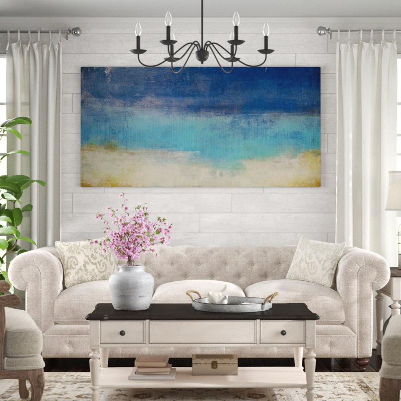 «Azure Sky» par Maeve Harris, peinture sur toile tendue, Couche de verre, H 36 po x l 72 po