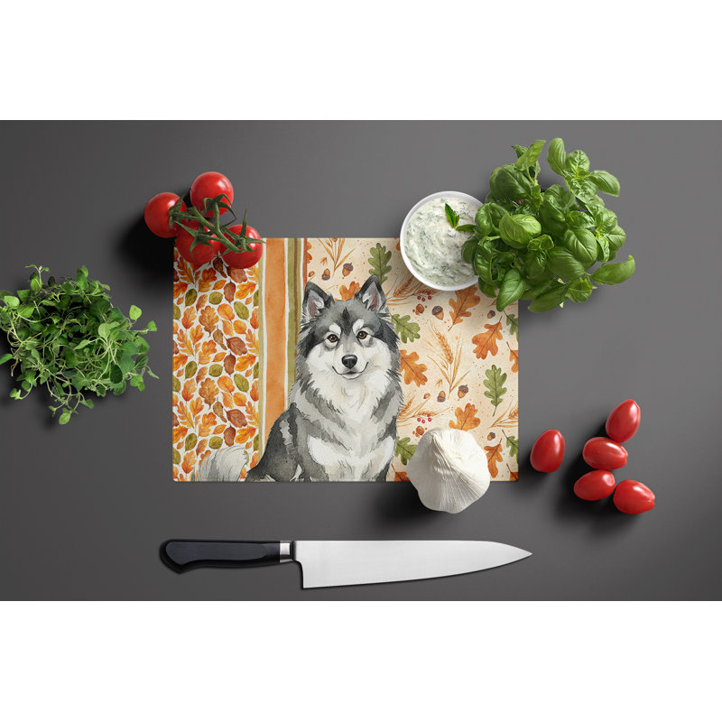 Keeshond Heirloom Fall Glass Cutting Board