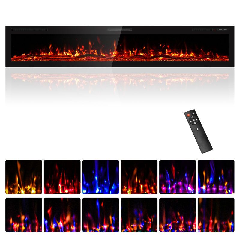 Ultra-Thin Recessed and Wall Mounted Electric Fireplace - HD 3D Flame with Remote, 750/1500W, 100" Log