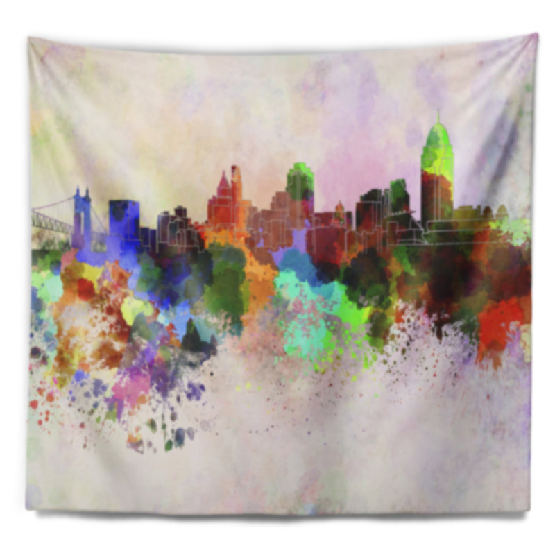Tapisserie de cincinnati skyline Cityscape, H 78 po x l 92 po