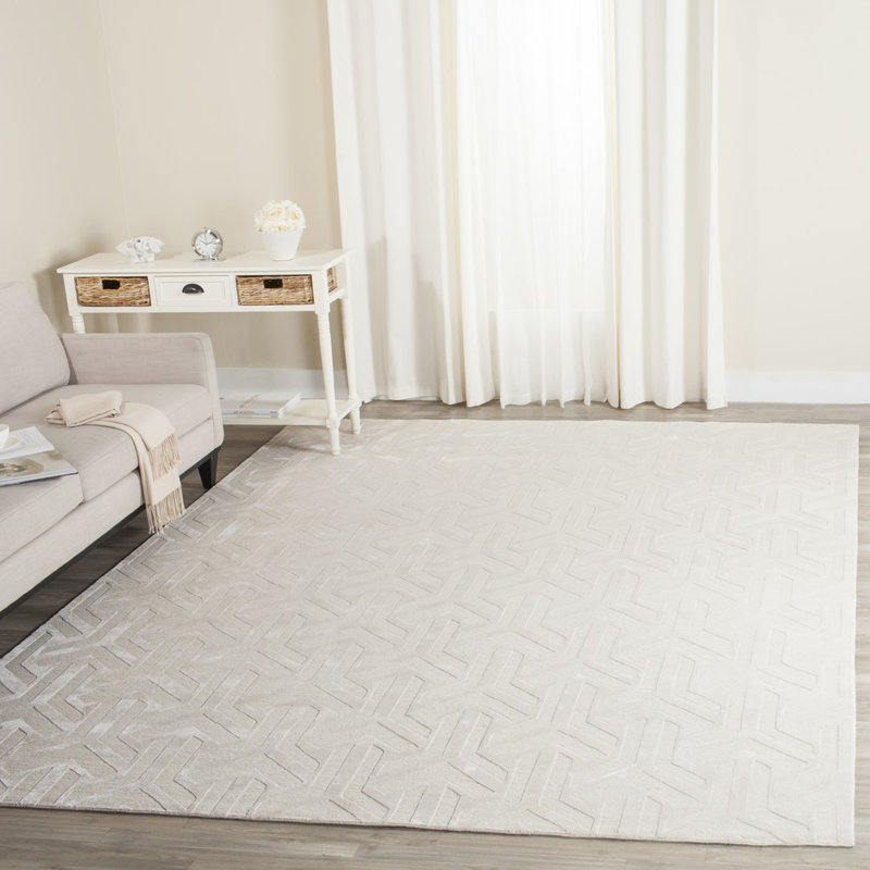 Tapis géométrique ivoire en laine / coton noué à la main Candie, Rectangle 8 pi x 10 pi