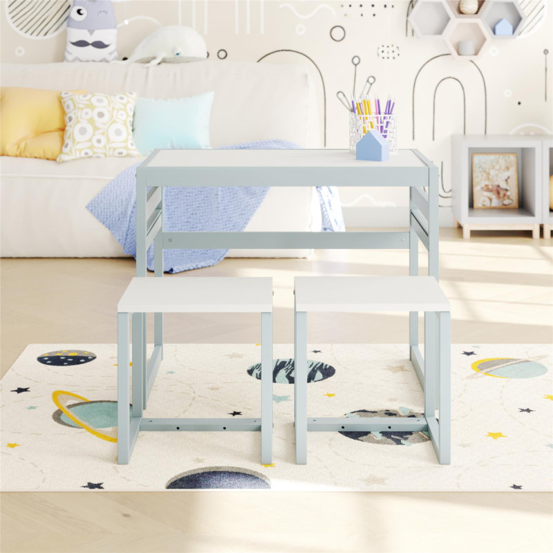 Ensemble de table et 2 chaises pour enfants Signy, Bleu nuage / blanc