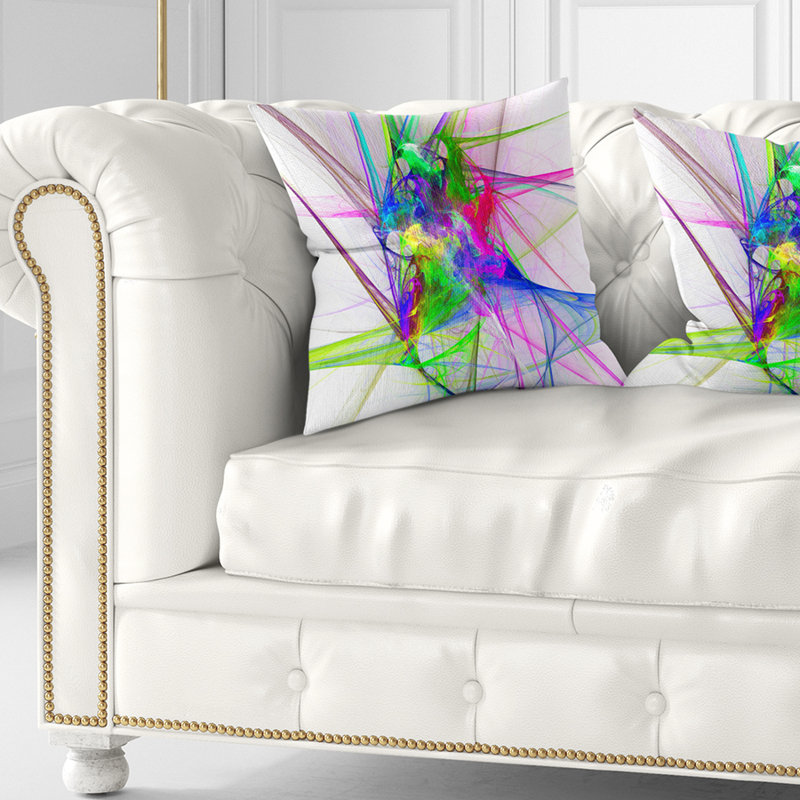 Boule de fumée brillante - coussin imprimé abstrait, 18 po x 18 po, Carré, Rose / Vert