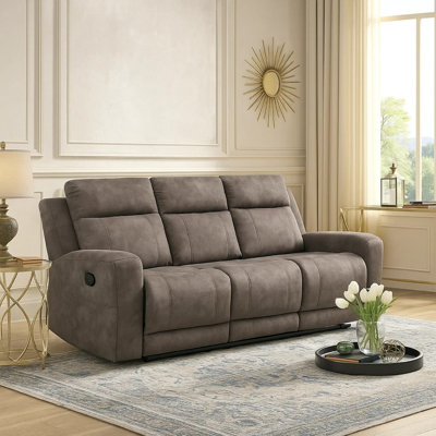 Canapé inclinable manuel Diti, 3 places, microfibre polie brun doux