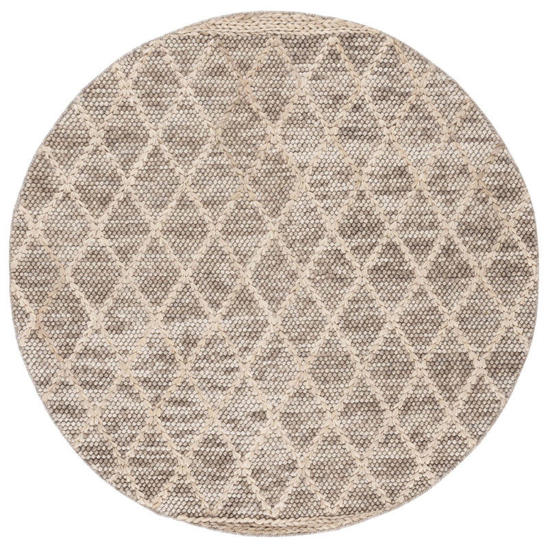 Fabeha Hand Woven Wool/Cotton Geometric Rug in Brown/Natural, Round 6'