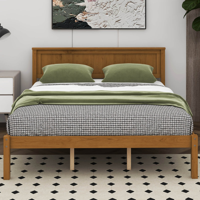 Base de lit plateforme avec tête de lit Nicanora, support à lattes de bois, Grand