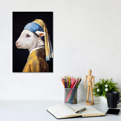 Lamb With The Pearl Earring by Karen Burke - Wrapped Canvas Print