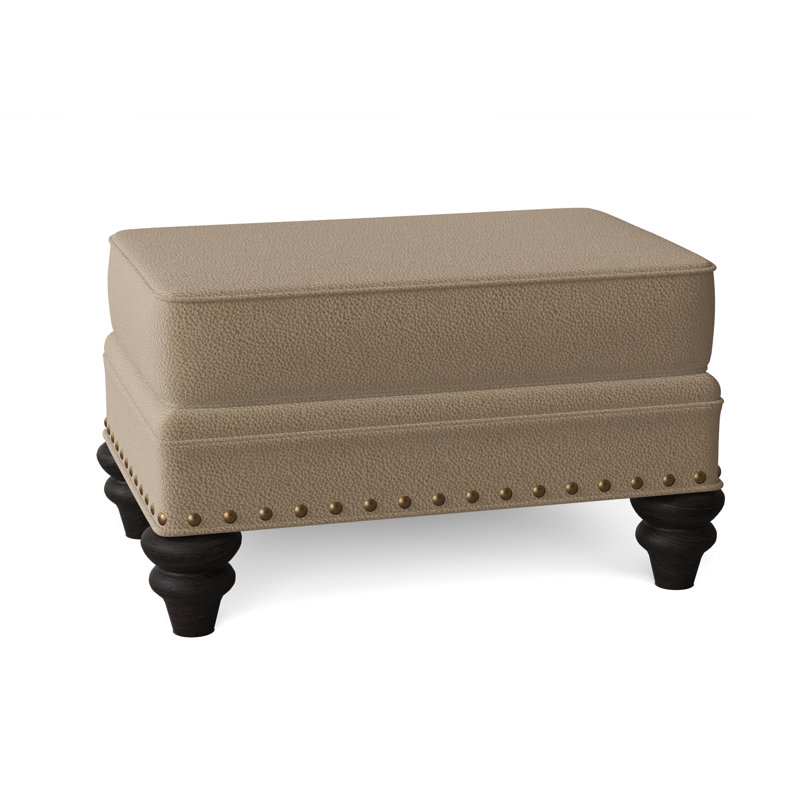 Carrado Leather Ottoman, Aline Light Gray Stonewash Genuine Leather, Cobblestone, French Natural
