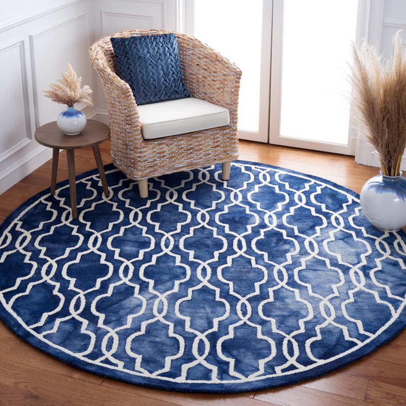 Deschamps Hand Tufted Wool Geometric Rug, Round 7'
