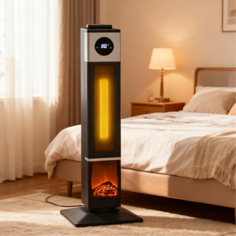 Chaufferette électrique noire autoportante, télécommande et minuterie 12H pour l'intérieur