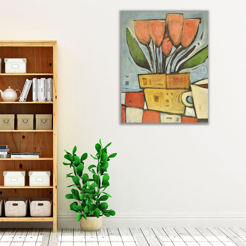 Tulipes et café - reproduction d'art sur toile, H 40 po x l 32 po