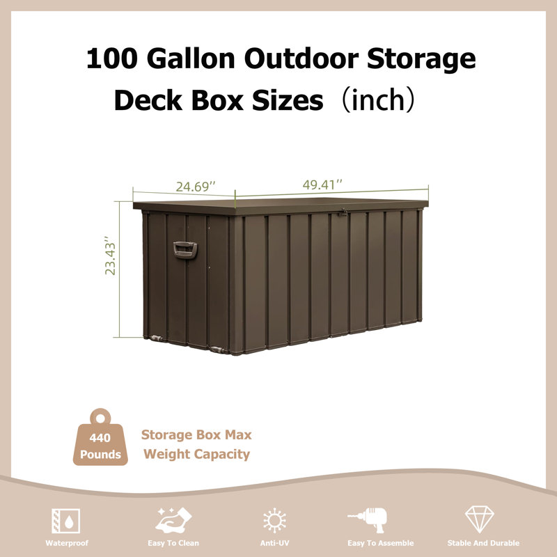 Bantam Interiors 49.41'' W Water Resistant Steel Lockable Deck Box with Wheels, Dark Brown, 23.43" H x 49.41" W x 24.69" D