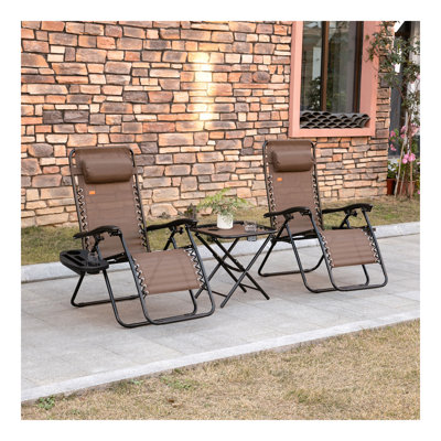 Ensemble de chaise Zero Gravity avec table d'appoint, chaise inclinable pliante avec porte-gobelets et coussins, chaise longue réglable pour piscine, jardin, pelouse, plage