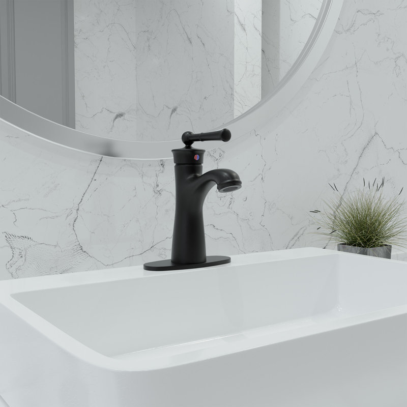 Matte Black Single Handle Bathroom Faucet with Drain Assembly