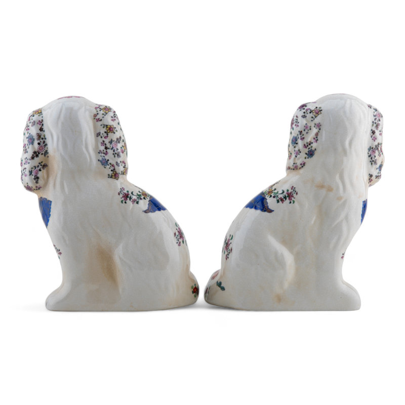 Porcelain Staffordshire Dog Figurines Pair, Blue floral