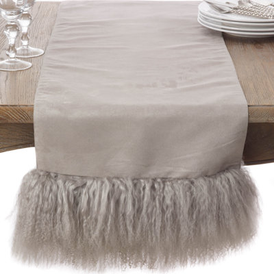 Mongolian Lamb Wool Fur Trim Elegant Table Runner
