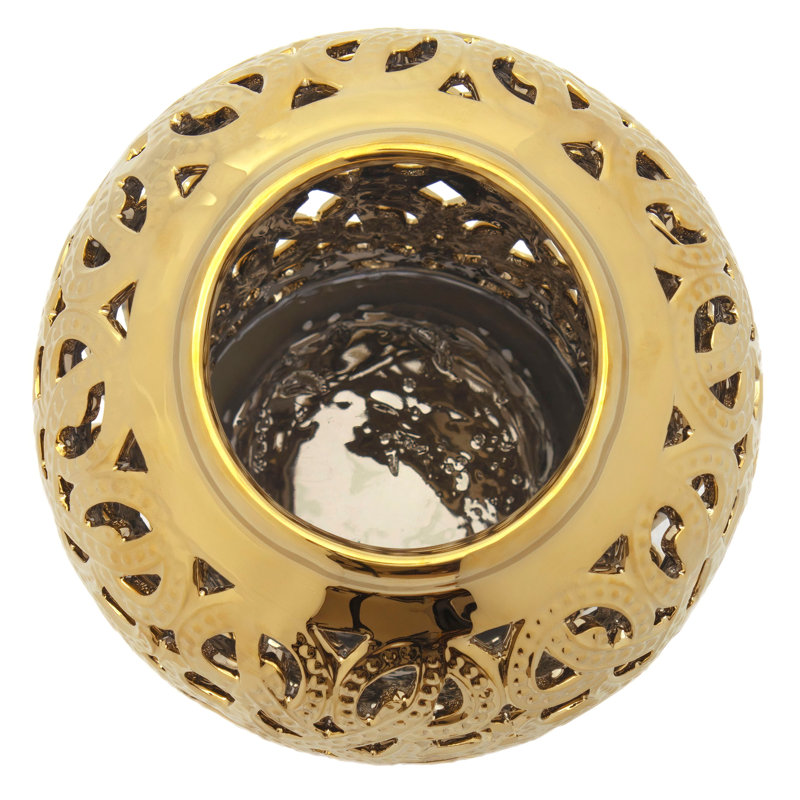 18" Spiral Lattice Temple Jar - Gold, Gold