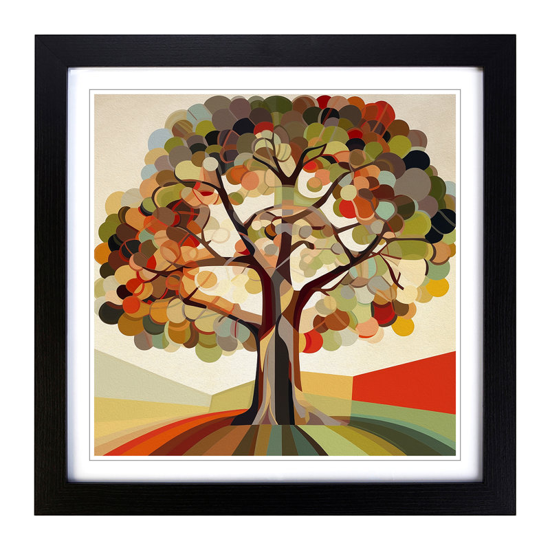 Oak Tree Constructivism - Single Picture Frame Print on Wood, Black