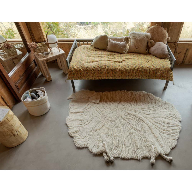 Pink Nose Sheep Hand Tufted Wool Area Rug in Sheep White