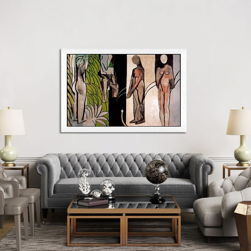 Bathers By A River by Henri Matisse - Painting on Canvas, 101.6 cm H x 66.04 cm W, White Floater Framed