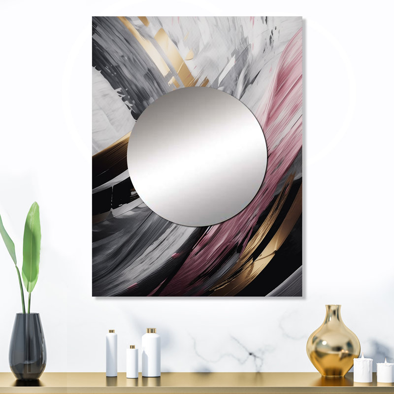 Iska rose et or mystérieux marbre - miroir en marbre rose unique, art en métal imprimé, 32 po x 24 po