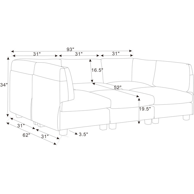 6-Piece Upholstered Sectional Sofa for Family Comfort