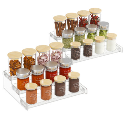 Plastic 2 Pack 3-tier Spice Rack, Clear Spice Organization For Cabinet, Counter, Organizer Shelf For Condiment, Seasoning, Syrup,liquor, Medicine And Perfume For Kitchen, Pantry,bathroom,bar