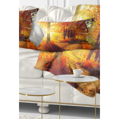Autumnal Trees in Sunrays - Landscape Printed Throw Pillow