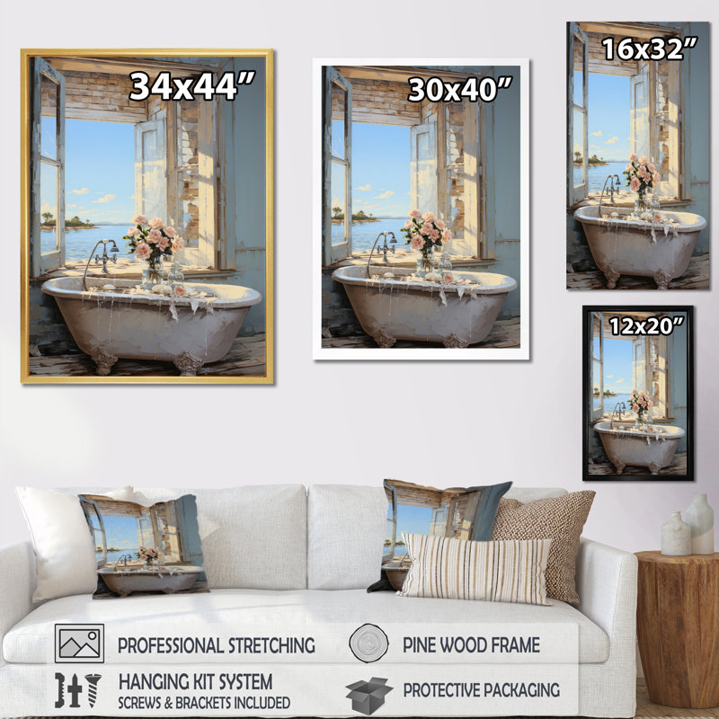 Bathroom Coastal Escape - Bathroom Canvas Wall Art, H 44 po x l 34 po x P 1,5 po, Toile tendue