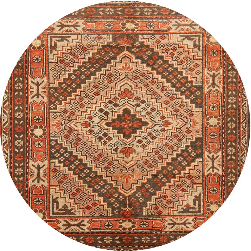Tapis oriental brun / orange / rouge, Rond 4 pi