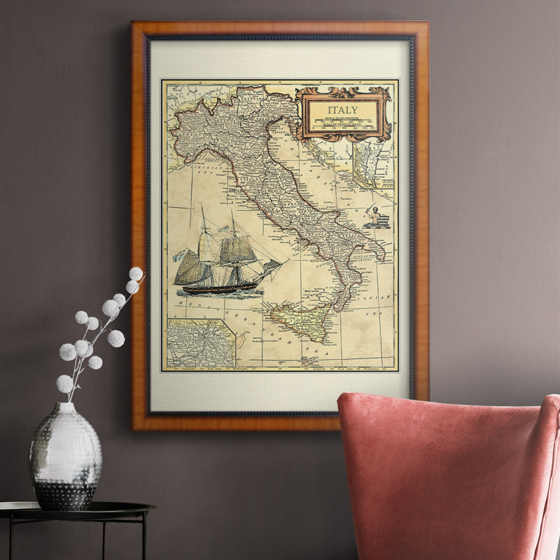 Carte d'Italie sur toile de qualité supérieure - prête à être accrochée, H 27 po x l 18 po x P 2,5 po