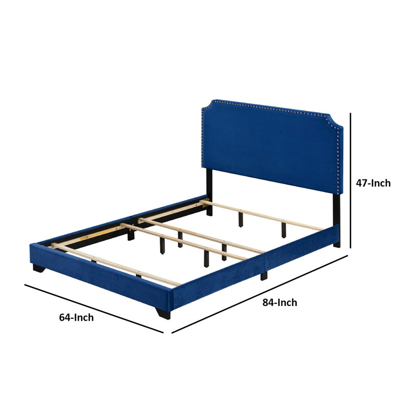 Grand lit tapissier standard Anslei, Bleu