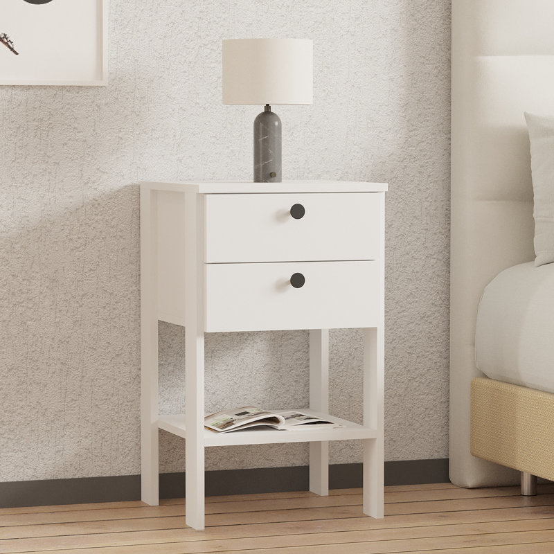Table de chevet 2 tiroirs Ellioes, Blanc