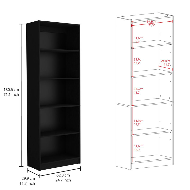 Black 2 Living Room Bookcase Gathering - 7 Shelves, Geometric Display, Horizontal Orientation, Strong Wood, For Main Area 2 , Demonstration, Direction, Primary