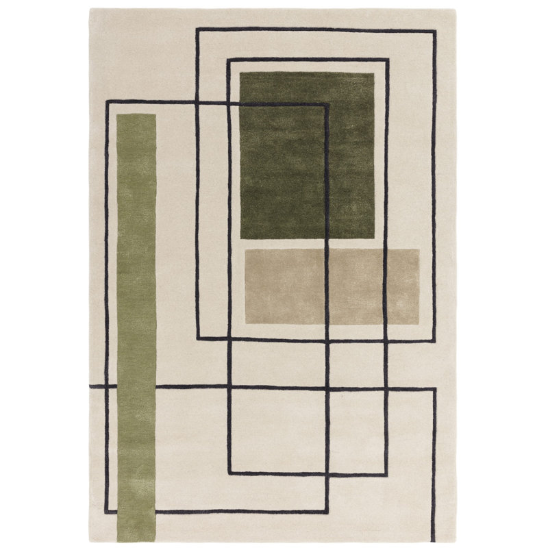Gina Geometric Wool Hand Tufted Area Rug, Rectangle  120 x 170 cm, Beige/Green