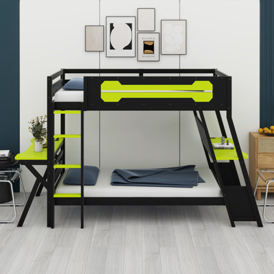 Gamer Bunk Bed With Dual Built-In Gaming Desks, USB Charging Ports, And Pegboard Organization System