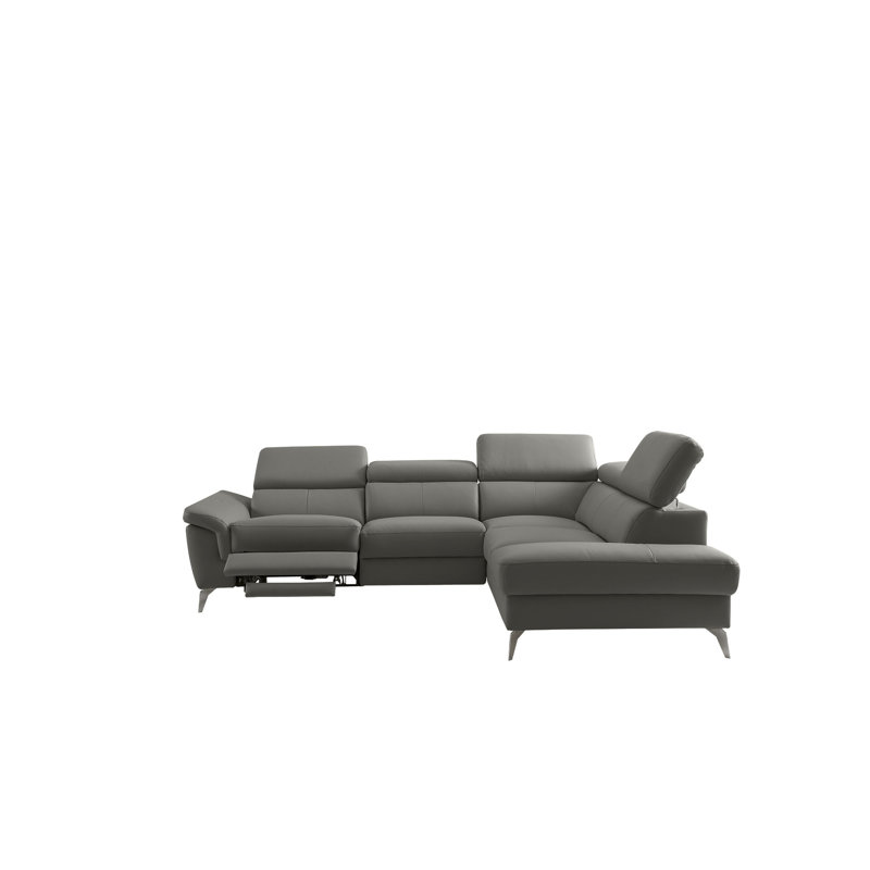 Manhattan Genuine Leather Reclining Corner Sofa, Right Hand Facing, Dark Grey