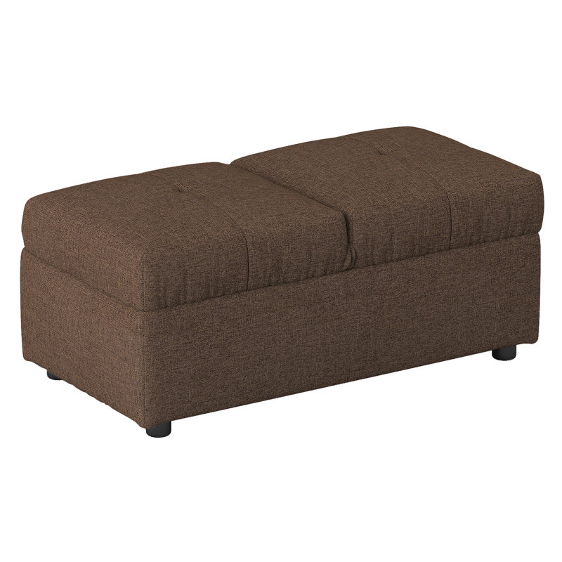 Chaise de rangement convertible brune 1pc avec tissu texturé, structure en contreplaqué de bois massif, siège rembourré en mousse, plateau, fonction réglable, pieds exposés, rangement intérieur, idéale pour la couleur du salon