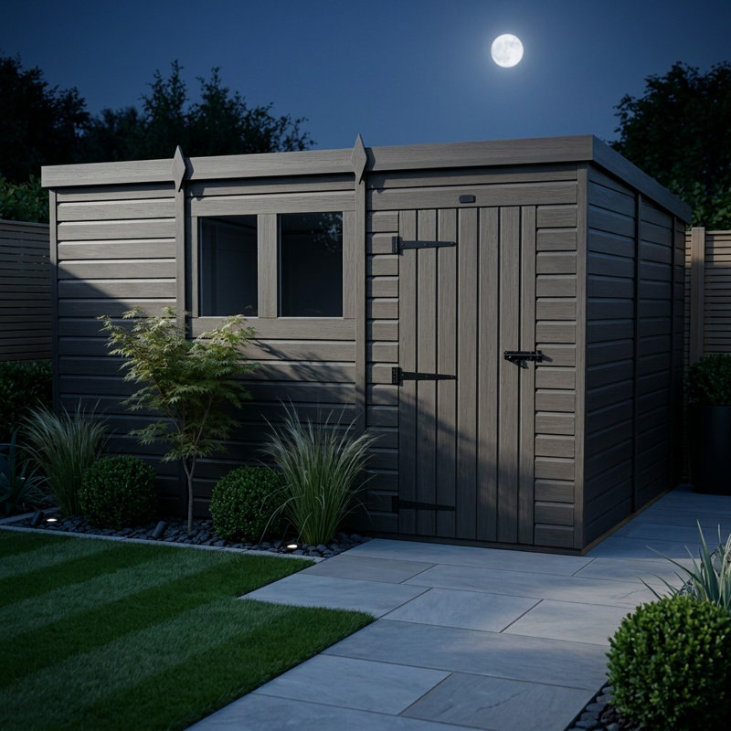 Total Sheds 11ft x 10ft Composite Pent Garden Shed - Single Door - With Windows - EPDM Rubber Roof - UK Manufactured