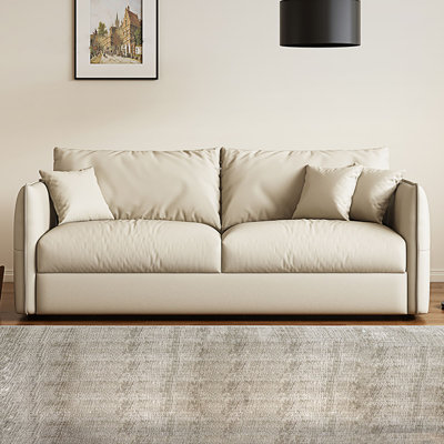 70.87"White Modern Genuine Leather Sofa Bed